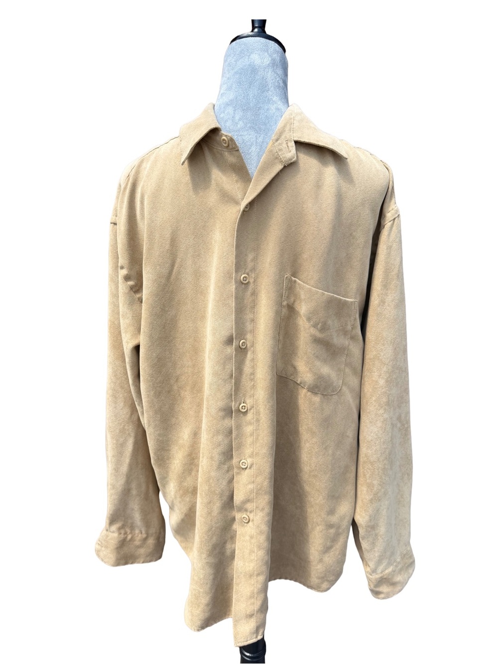 Van Heusen Men's Medium Faux Suede Microfiber Button-Up Shirt - Tan / Camel